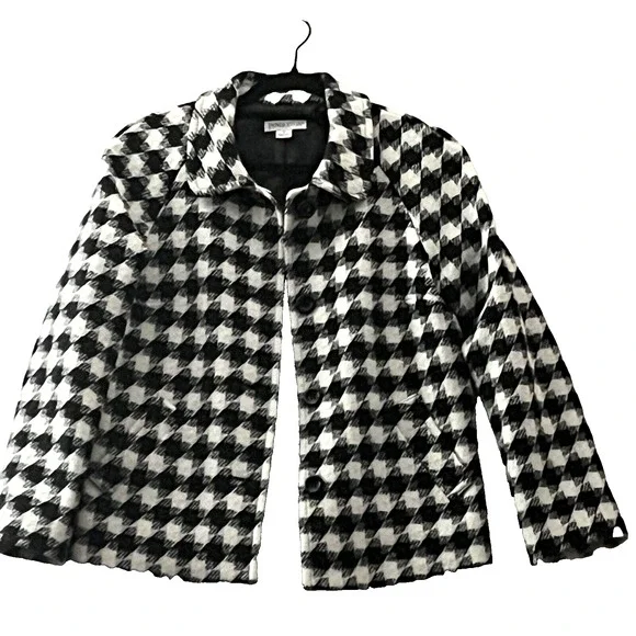 Pendleton Jacket SZ M  Hounds Tooth Black Cream Wool / Lamb Academia Classic - Picture 2 of 12